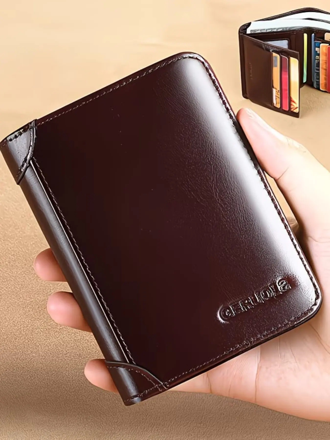 Vintage Style Genuine Leather Wallet, Ultra-Thin Soft Cowhide Multi-Function Card Holder, Wallet Cards Storage, Polyester Lining, Driver's License Slot, Classic Design, Business Fashion Wallet, Business Style Wallet