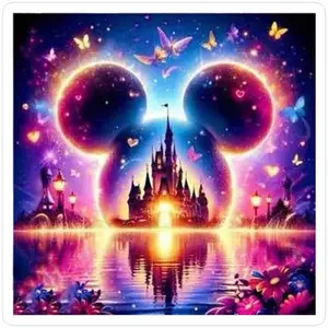 1 DIY handmade diamond painting kit, 5D diamond art kit, DIY decoration, Mickey Castle Dream diamond painting kit full round diamonds, mosaic, diamond art, DIY art home decor, suitable for Christmas, Handicraft, Diamond Art Tools