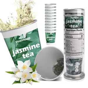 Jasmine Green Tea in a Cup 10 Cups, Aluminum Made Teaincup, Organic Tea at The Bottom of The Cup, Natural Healthy, Friendly and Convenient Cups to Go with Tea, Multi-Scene Use for Home, Party, Travel, Camping & Office