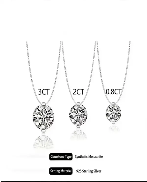 Moissanite Floating Necklace for Women, Dainty 925 Sterling Silver Pendant on Invisible Line, Minimalist Non-Tarnish Jewelry Gift, Gift Necklace, Valentines Day, Affordable Fashion, Fast Shipping, Meaningful Gifts