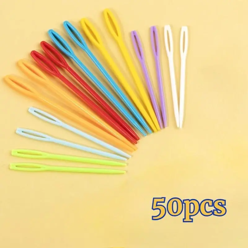 [Large Eye] 50pcs Plastic Sewing Needles with Large Eye | 7cm/2.76inch Mixed Color | Durable | for Yarn, Embroidery & DIY Handmade Crafts | for Beginners & Experts
