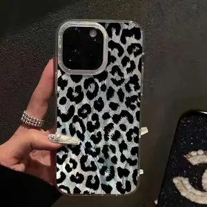 Phone Case for iPhone 11-17 Pro Max Plus Air TPU+PET Shockproof Airbag Anti-Fingerprint Trendy Black Leopard Print Durable Protective Cover Protection