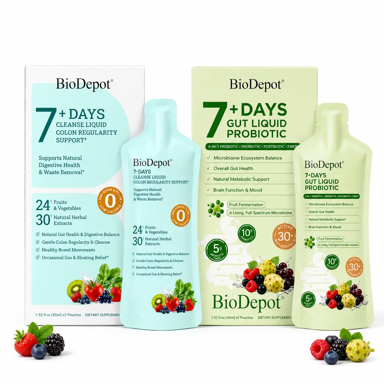 BioDepot 2-Step Dual-Action Healthcare Set - Natural Diet Solution with Liquid Probiotic Supplement, Daily Digestive Support Formula