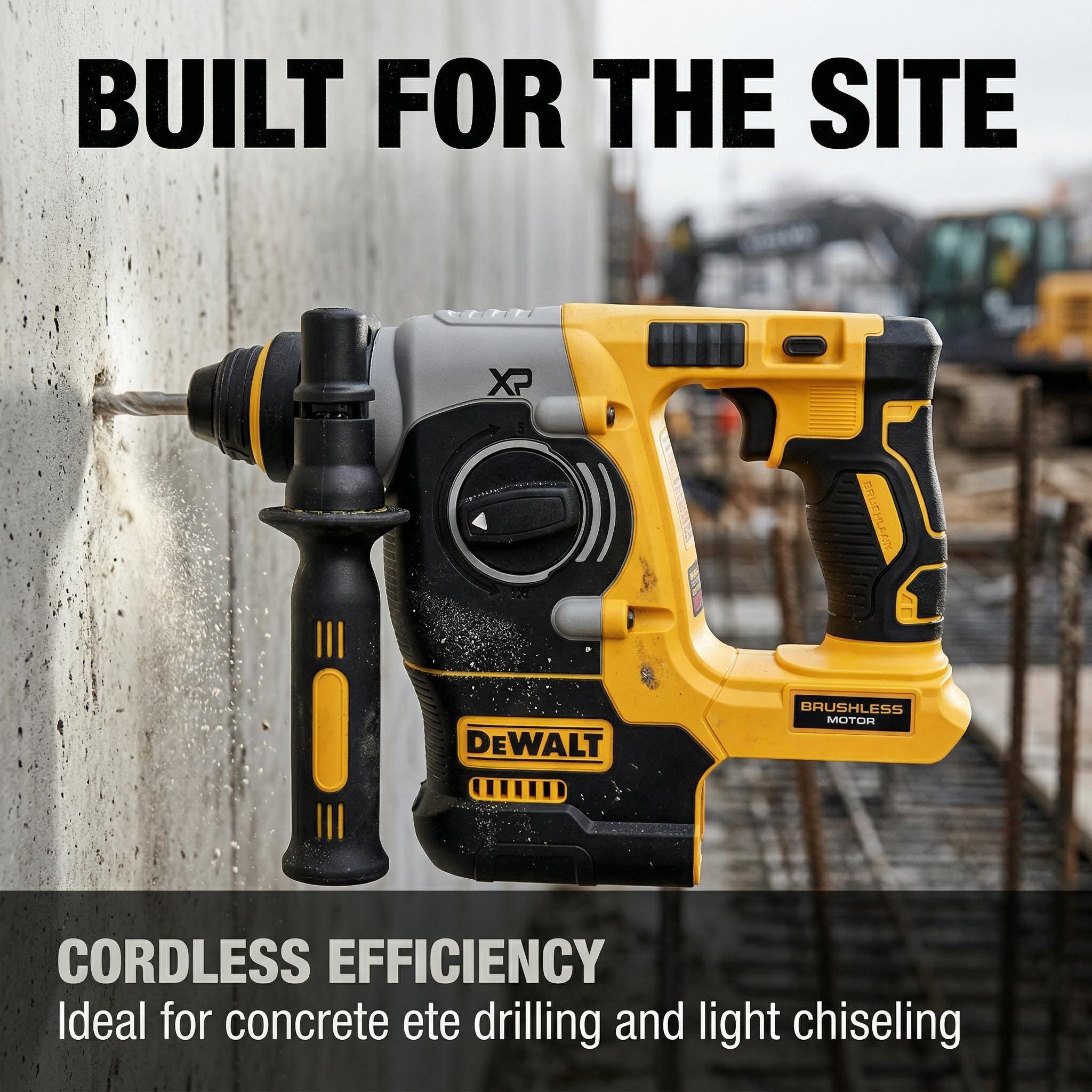 DEWALT DCH273 20V MAX XR Brushless 1-Inch SDS-Plus Rotary Hammer Drill Featuring SHOCKS Active Vibration Control 3-Mode Functionality for Concrete Masonry and Steel with 2.1-Joule Impact Energy and Built-in LED Work Light