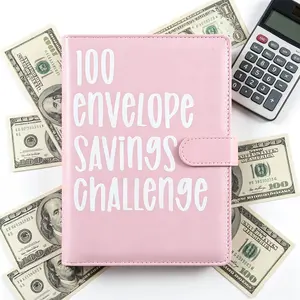 100 Envelope Challenge Binder Money Saving Binder, Easy and Fun Way to Save $5,050, Cash Stuffing Binder Budget Planner Savings Challenge Book (Black&Pink)