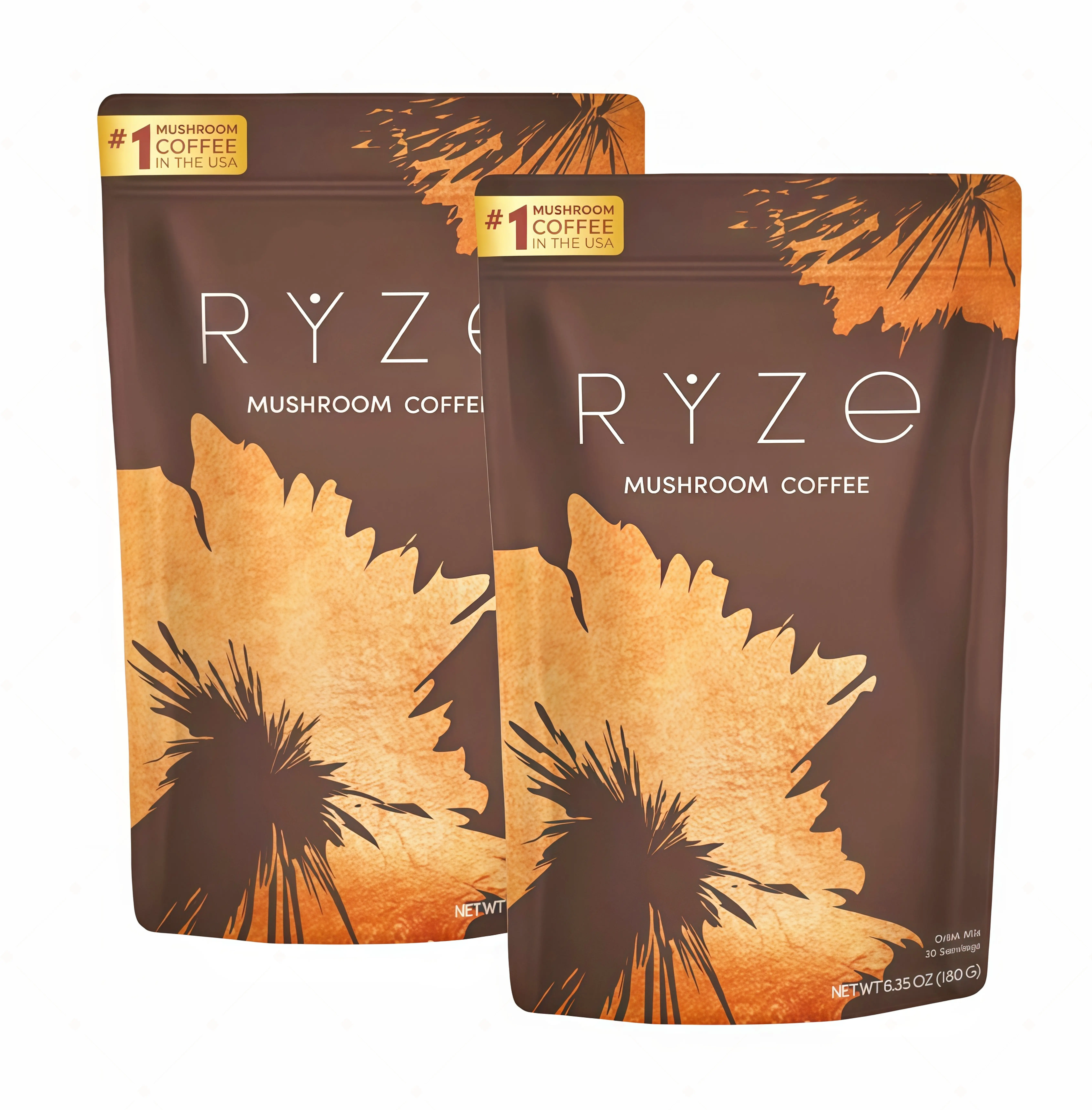 2 Piece RYZE Mushroom Coffee USDA Organic with 6 Adaptogenic Mushrooms and MCT Oil HF USA Grown Instant Coffee for Better Energy, Focus, Digestion, Immunity with Turkey Tail, Shitake, Lion's Mane, 30 Servings Vitamin