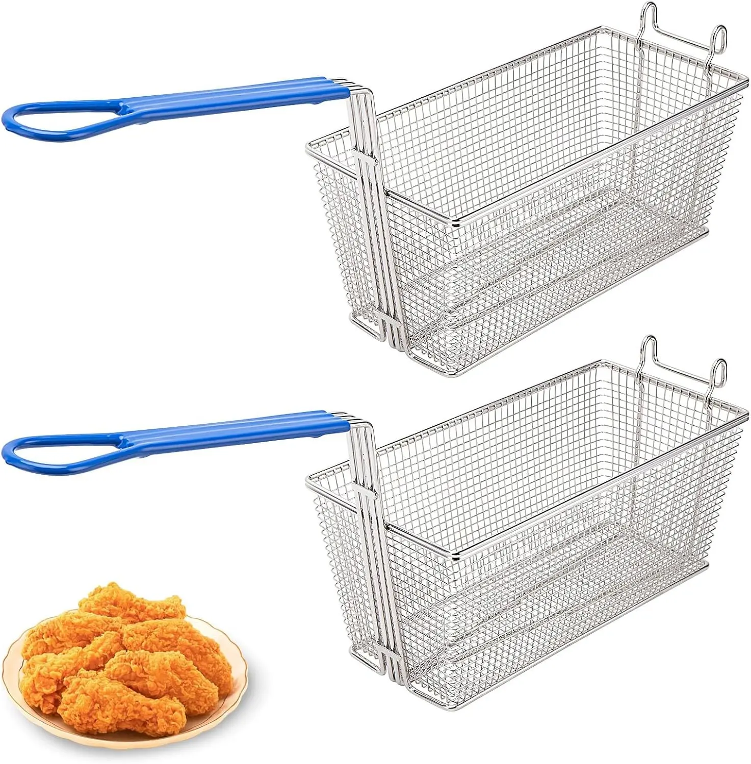 2Pcs 13.2"x 6.5"x 5.9" Stainless Steel Deep Fry Baskets with Handle for Commercial Restaurant Kitchen Deep Fryer