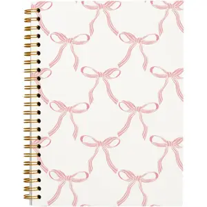 1 pc 5.5*8.3in with 50 pages Preppy Pink Bow Notebook Journal, Coquette Stuff Planner, Pink Journaling Notebooks for Women Coquette School Supplies, College Ruled Spiral Notebook, Soft Cover Notebook