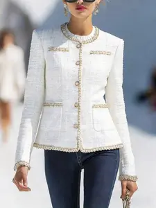 French Style Tweed Coat for Women, Autumn Winter New High-End Elegant Short Jacket, Name Brand Fashion Outerwear