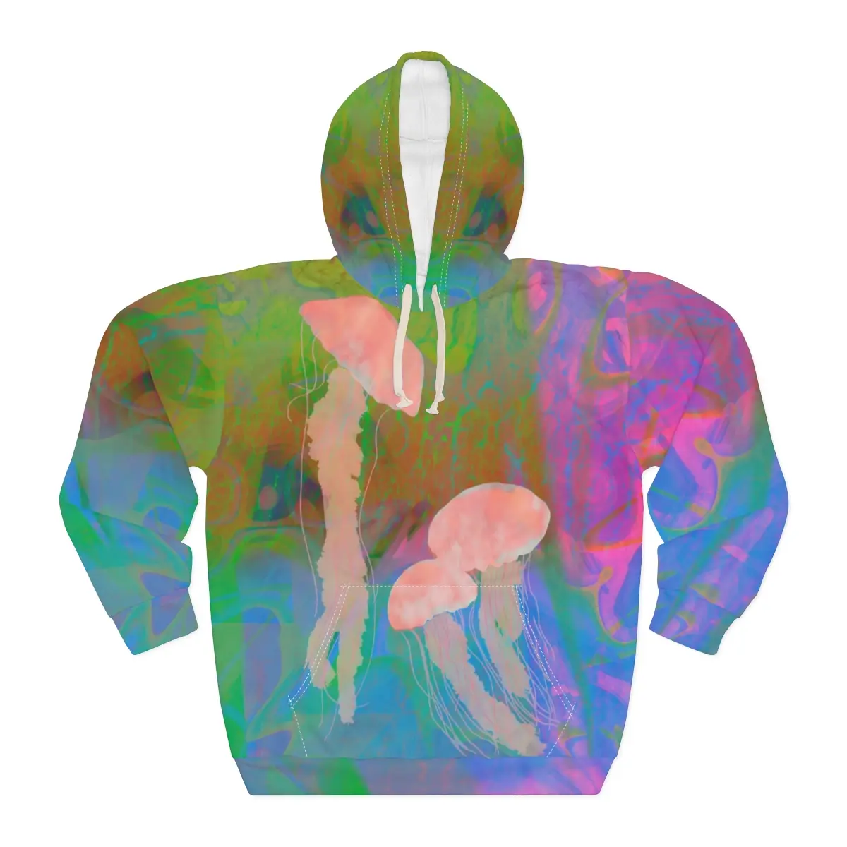 Wavy Tie-Dye Jellyfish Pullover Hoodie - Classic Graphic Design, Medium Polyester, Suitable for Men, Hooded Sweater Style