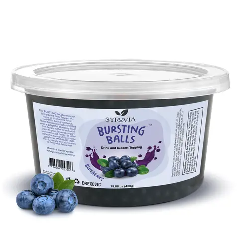 BREXONIC Blueberry Popping Boba Pearls, 1 LB – Fruity Bursting Tea Balls for Bubble Tea, Smoothies & Desserts, in Strawberry, Mango & Passion Fruit