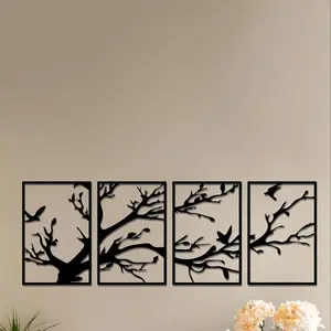 Tree Pattern Wall Art, 4 Counts/set Metal Wall Decor, Modern Home Decor, Wall Hanging Decor for Home Living Room Bedroom Study Room, Hangable