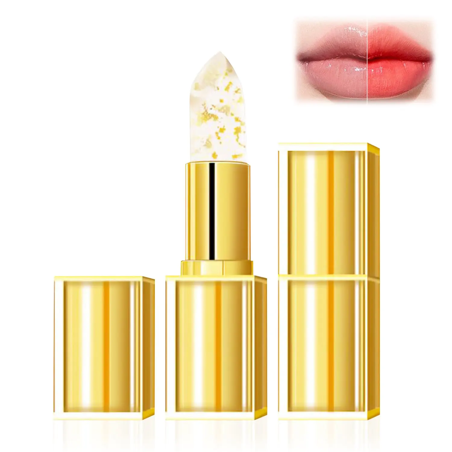 Women's Color Changing Lipstick with Gold Crystal, Temperature-Activated pH Formula, Hydrating Glossy Shine, 24-Hour Long-Lasting Transferproof Lip Care Cosmetic for Dry Lips, Makeup