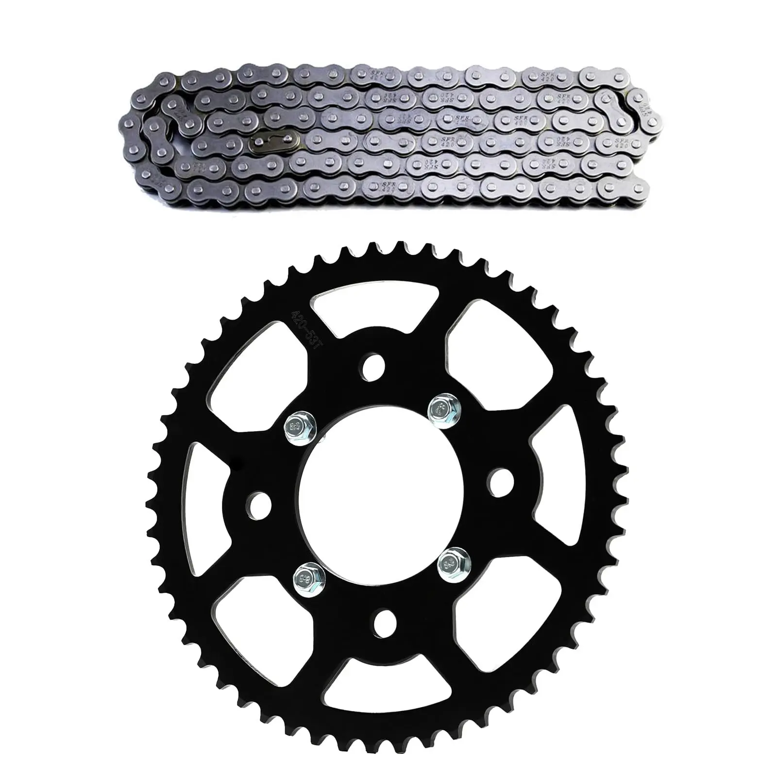 420 53T 76mm Rear Chain Sprocket 4 Hole with 420 Drive Chain for Dirt Pit Bike Monkey Pocket Bike Offroad Motorcycle Taotao Apollo RFZ 50cc 70cc 90cc 110cc 125cc 150cc 160cc 200cc
