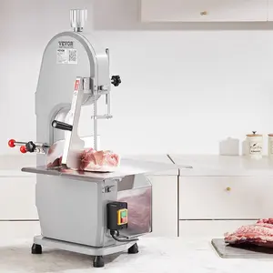 【Summervibes】VEVOR Commercial Electric Meat Bandsaw, 1500W Stainless Steel Countertop Bone Sawing Machine, Workbeach 19.3" x 15", 0.16-7.9 Inch Cutting Thickness, Frozen Meat Cutter with 6 Blades for Rib Pork Beef