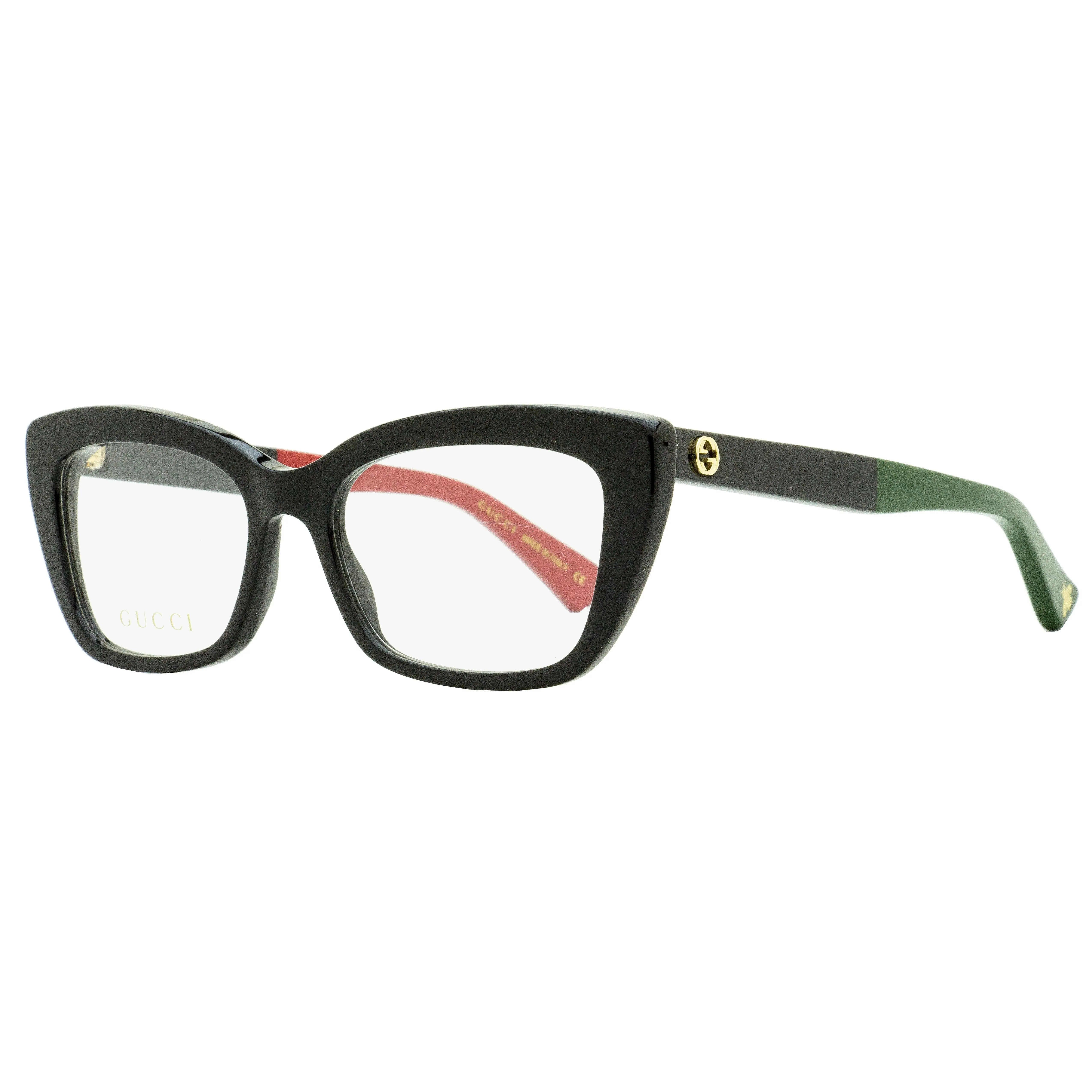 Gucci Petite Fit Statement Frame Eyeglasses GG0165ON 003 - Black/Red/Green, 51mm Acetate Frame, Bold Women's Eyewear Fashion, Demo Lenses Included, Statement Frame Glasses, Bold Eyeglasses Women's Frames