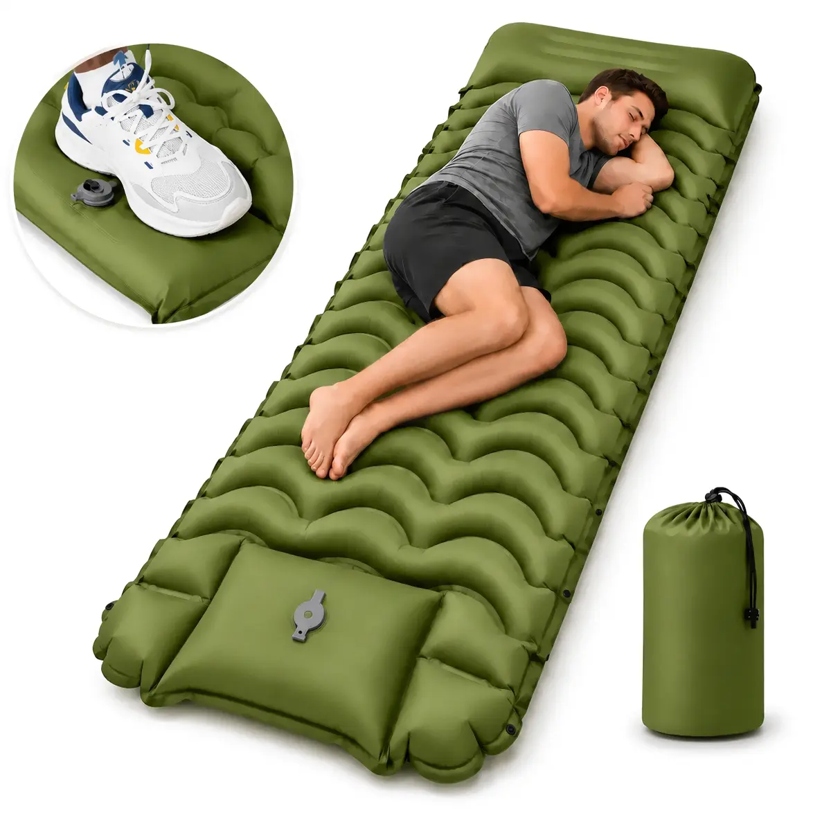 Hikenture 5-Inch Extra Thick Camping Sleeping Pad with Built-in Ft Pump, camping mattresses,Pillow & Mat, 60-Second Inflation, 800lbs Support, Ultralight Compact Camping Accessory for Backpacking, Hiking,Camping