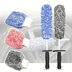 Car Wash Super Brush Microfiber Premium Wheels Brush Non-Slip soft Handle Easy To Cleaning car wheel Spokes Car Accessories Microfiber Cleaning Cloths Soft Brushed Microfiber