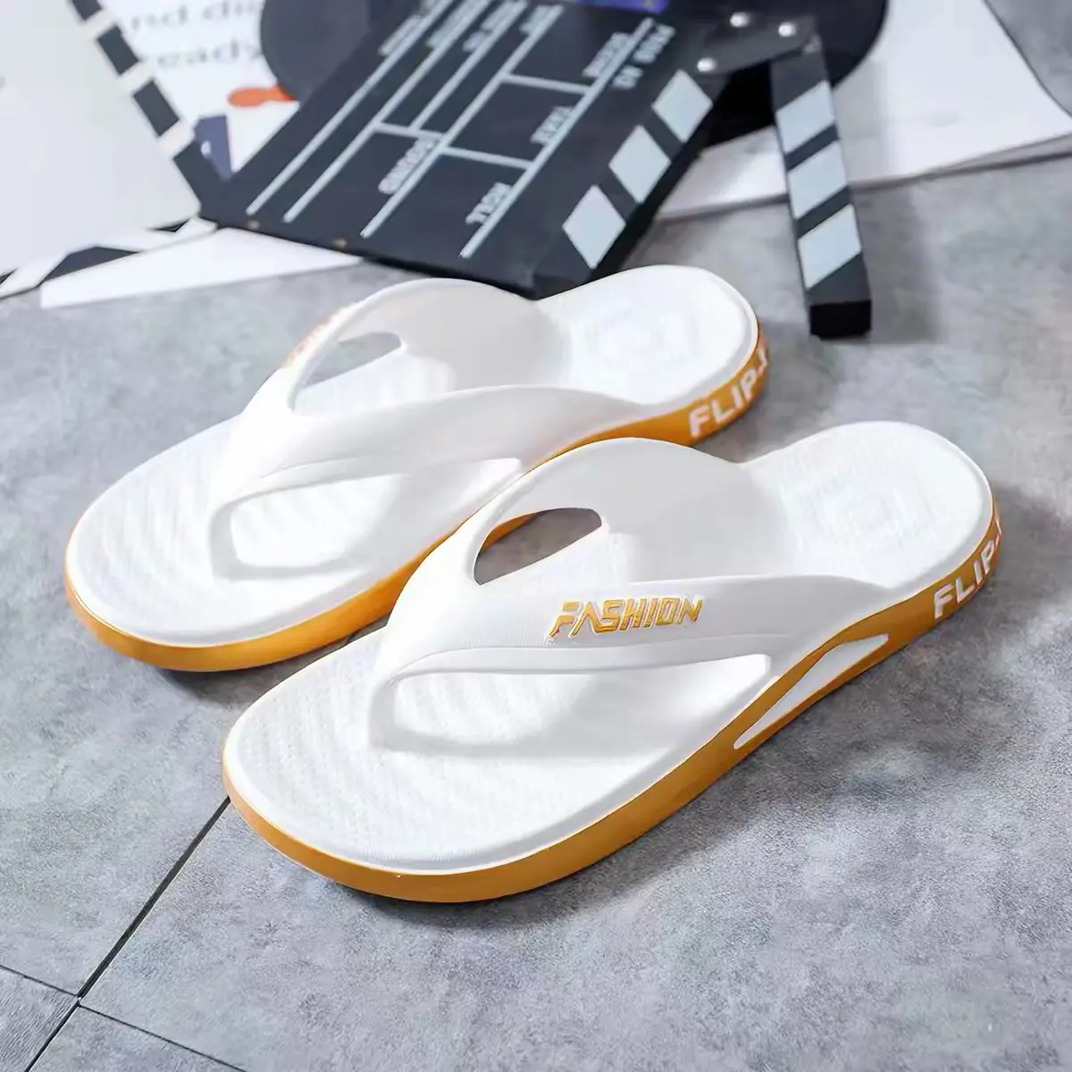 Men's Ultra-Soft Non-Slip Flip-Flops - Slip-On Thick Cushioned EVA/Rubber Sole Shoes, Comfort Indoor/Outdoor Beach Shoes for Women & Men, Home, Pool, Travel - White, Black, Blue, Golden, Pool Footwear, Minimalist Design, Durable Construction one-piece