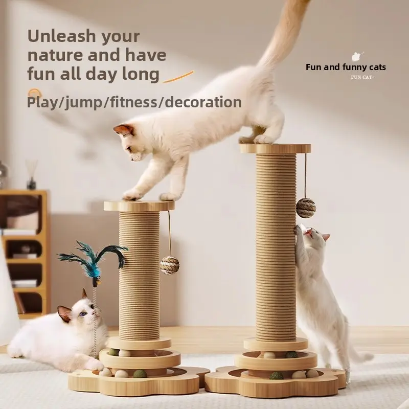 2-in-1 Cat Scratcher & Climber: Vertical Scratcher, Tall Sisal Post with Stable Base, Space-Saving Design for Active Cats Scratching Posts