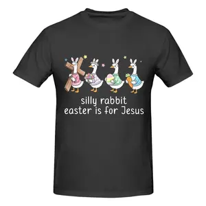 Humorous Easter TShirt Featuring Playful Rabbits Ducks with Cross and Eggs Gift