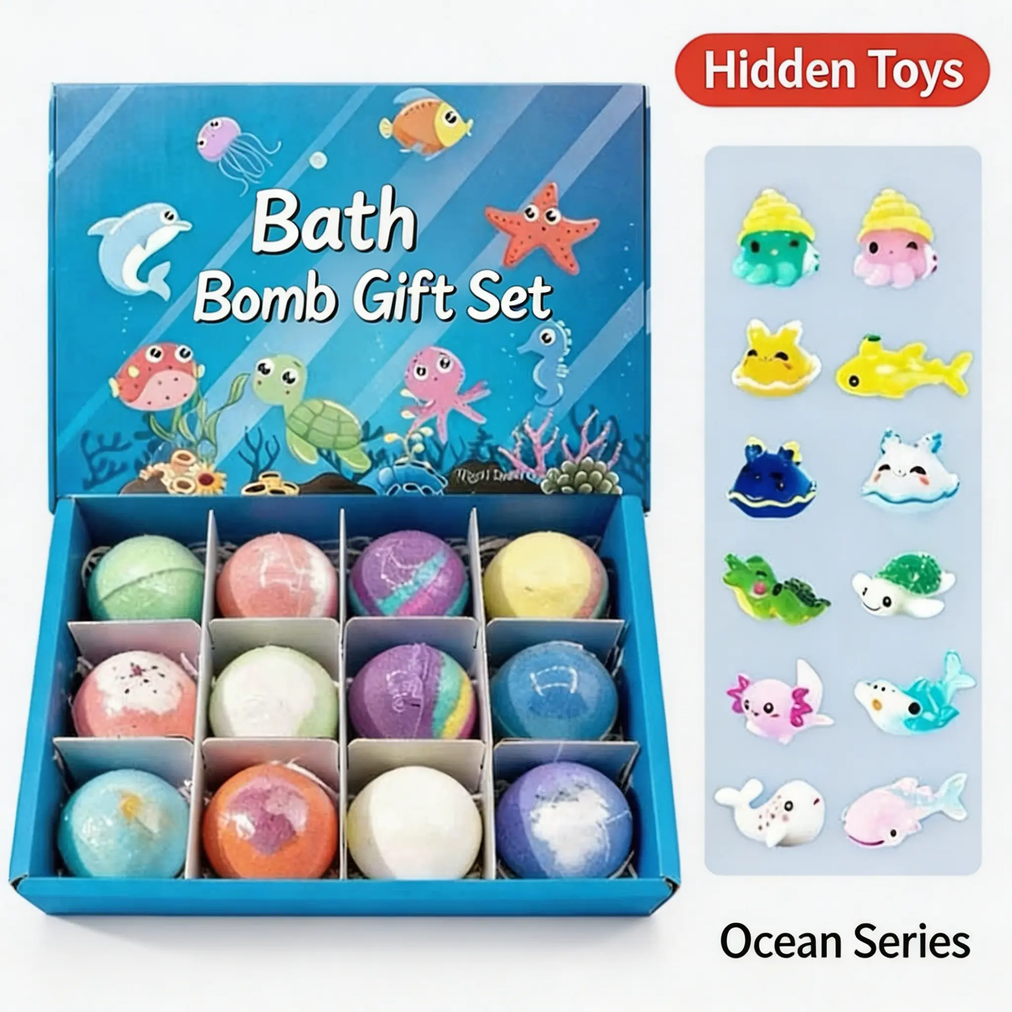 Ocean Bath Bomb Set | Rich Foam Essential Oil Bath Bombs with Surprise Toy Inside, Relaxing Spa Gift for Wife, Girlfriend, Sister, Ideal for Birthday, Anniversary, Valentine’s Day & Holiday