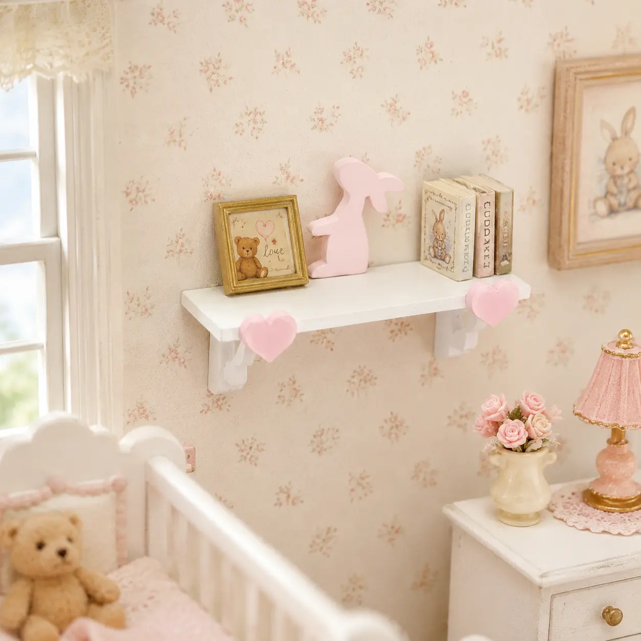 1:12 Miniature Heart Shelf Dollhouse Wooden Wall Storage Rack