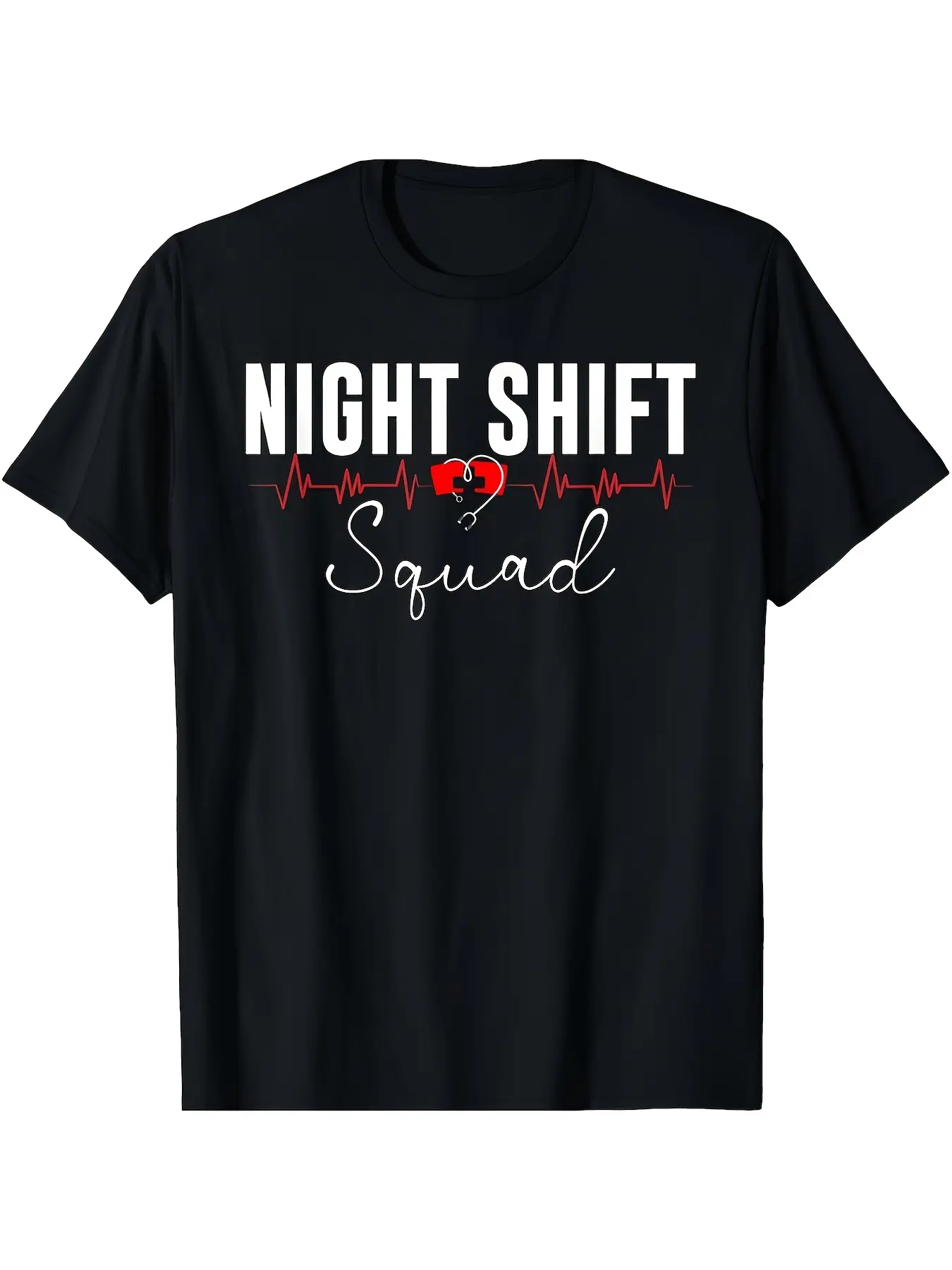Night Shift Team Nursing Clothingblack Medical Tshirt with Red Heartbeat and ECG Monitoring Pattern Soft Breathable Tshirt Suitable for Nurses and Health Care Workerssuitable for Four Seasons