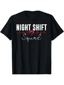 Night Shift Team Nursing Clothingblack Medical Tshirt with Red Heartbeat and ECG Monitoring Pattern Soft Breathable Tshirt Suitable for Nurses and Health Care Workerssuitable for Four Seasons