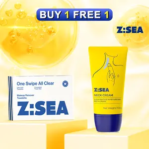 Z:SEA Skincare Duo - Hypoallergenic Fragrance-Free Makeup Remover Wipes (30pcs, Vitamin E) + Peptide Moisturizing Neck Cream (100g) | Plant Squalane, Quick Absorption