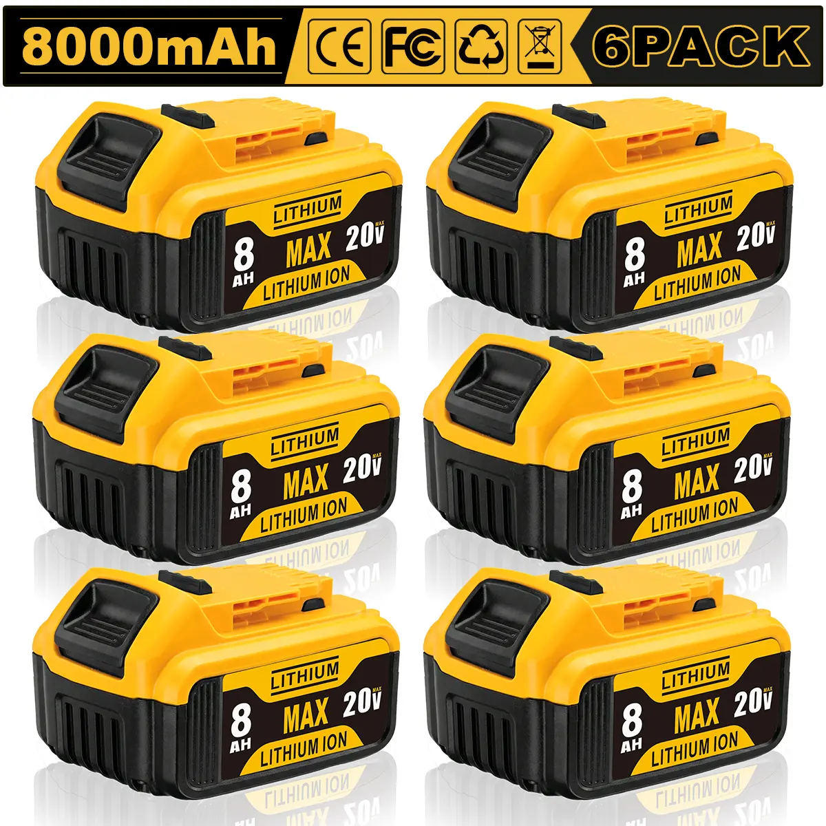 Replacement for Dewalt 20V Max Battery 8.0Ah Lithium Batteries Compatible with Dewalt Battery DCB208 DCB200 DCB206DCB205 DCB204 Cordless Power Tools