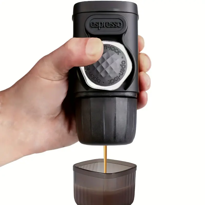 Manual Brew Portable Espresso Coffee Machine - Compact, Lightweight, Plastic, Modern, Square Form, Space-Saving, No Electricity Needed, Ideal for Travel, Desk Use, Cordless