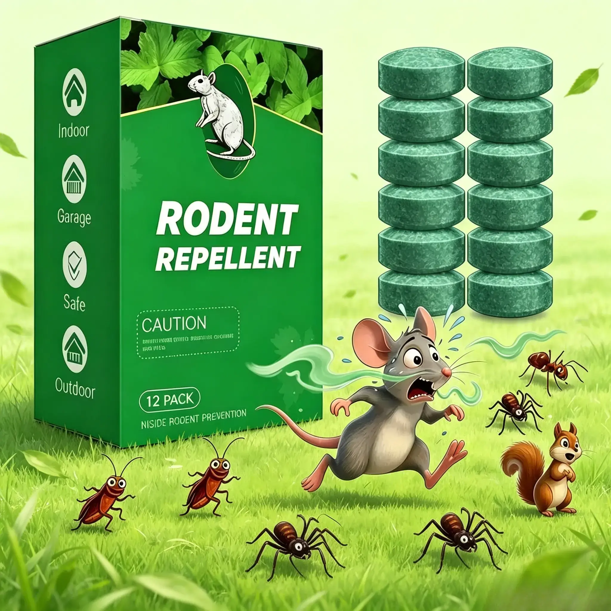 Mouse Rodent Repellent, 12 Pack Pest Repellent Tablets for Indoor & Outdoor | Natural Peppermint Oil Based to Repel Mice and Rats, Effective Rodent Deterrent Control for Garage, Basement, Attic, Storage