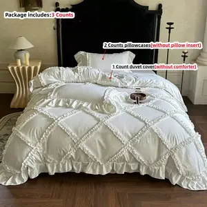 3pcs Korean ruffles Decorative Bedding Set, Includes 1 Duvet Cover and 2 Pillowcases, Zipper Design, Soft Fabric, Suitable for All Seasons, Soft Bedding Sets