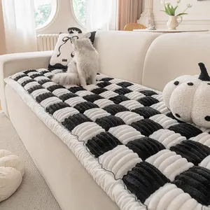 Plaid Pattern Sofa Cover, 1 Count Soft Comfortable Sofa Mat, Multipurpose Couch Sofa Protector for Home Living Room Dormitory Hotel, Universal Sofa Protector, Sofa Slipcover, Elastic Sofa Slipcover