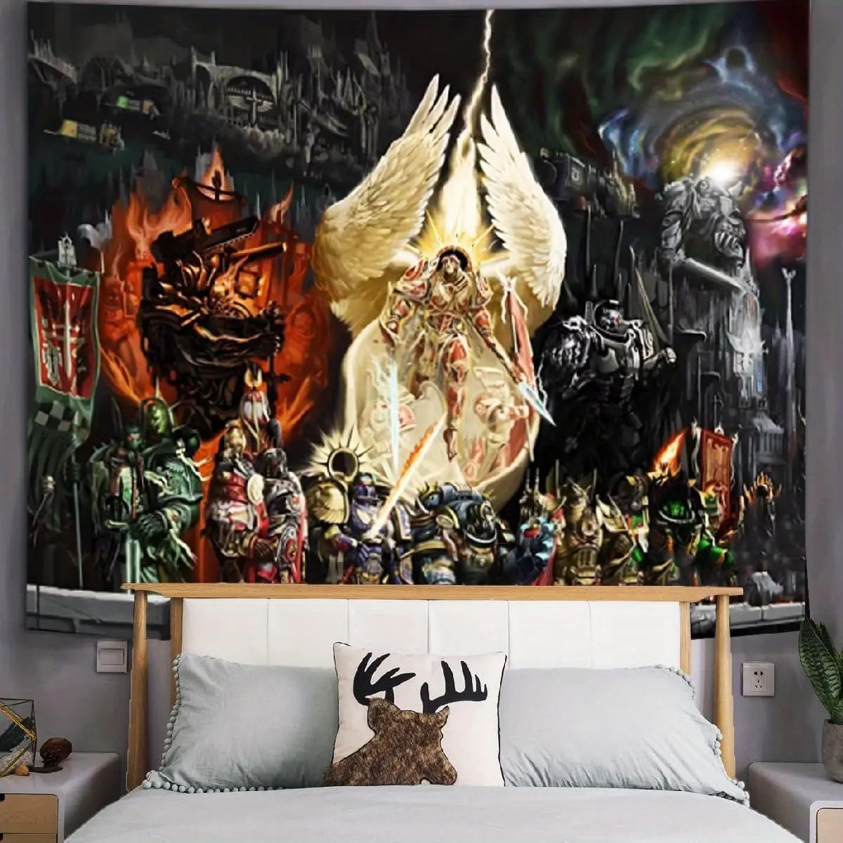 40K tapestry - Wall mounted poster featuring dark angel warriors and chaotic large battle scenes - Gothic galaxy background decoration in game rooms, living rooms, and bedrooms - perfect gift for 40K fans