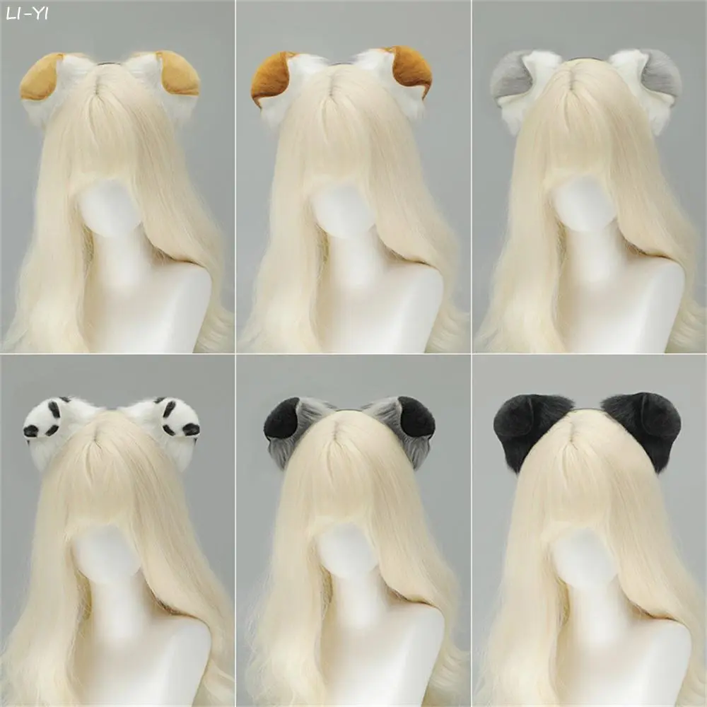 Plush Button-eared Dog Ears Headbands Furry Sheepdog Ears Headwear Kawaii Dalmatian Ear Hair Hoop Halloween Cosplay Headpiece