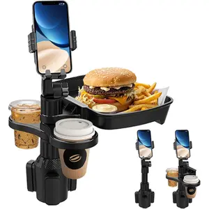 Car Cup Holder Tray - 4 in 1 Adjustable Car Cup Holder Expander with Food Tray Table and Phone Mount 360° Swivel for All Purpose, Automotive Essentials for Driver and Front Passenger