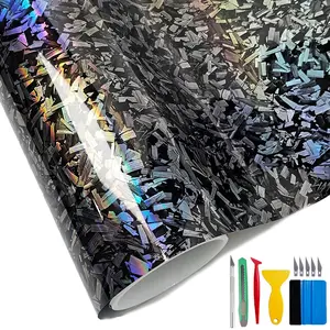 Forged Carbon Fiber Vinyl Wrap With Tool Kits, 1ft x 5ft High Gloss Black Chrome Car Wrap Vinyl Roll, DIY Decal Auto Vehicle Film Sheet with Air Release Technology Self Adhesive #fathersdaygift