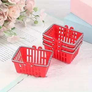 5pcs mini shopping cart basket - Plastic double handle supermarket simulation basket for display and storage - Small Gift storage basket Supermarket mini shopping Blue double handle simulation small shopping basket storage Organiser