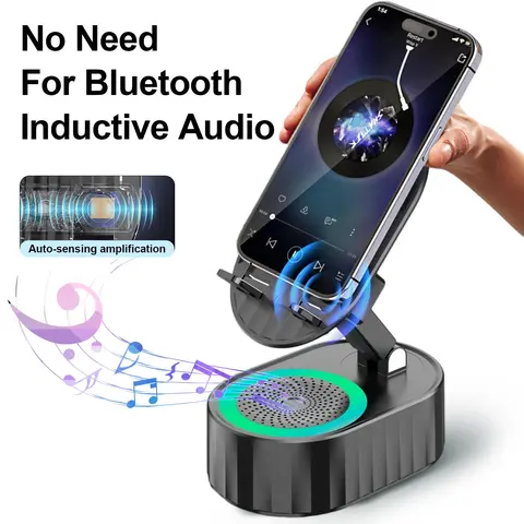 AKLLCCR 5-in-1 Wireless Speaker Phone Holder, Portable Bluetooth 5.4, Adjustable Stand for Office Home Outdoor, Universal Smartphone Tablet Charger, 5000mAh Power Bank USB Charging, Induction Audio with Ambient Lights, HD Stereo Sound