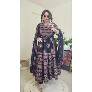 Cotton Anarkali Partywear Kurta 3 Piece Set, Affordable Indian Ethnic Wear
