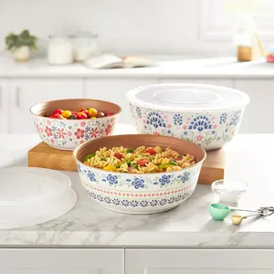 6-Piece Bamboo Melamine Bowl Set with Lids, Multicolor