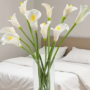 10 Artificial White Calla Lilies | Realistic PU-textured flowers, ideal for wedding and home decoration | Perfect choices for Mother's Day centerpieces, spring flower arrangements and living room decor | Battery-free, versatile floral decorations for indo