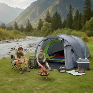 Tunnel Tent with Vestibule 2 Separate Spaces Bike Tent with Groundsheet Lightweight Portable Tent Ideal for Bicycle Travel Motorcycle Travel Hiking and Mountaineering