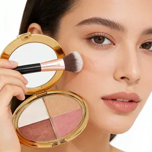 Women's Highlighter & CheekPaletteGlowjiuHighlighter&Cheek Palette with Brush, a 4-in-1026Multi-FunctionalMakeupPalette MforHighlighter,Eyeshadow,Blush,Contouring, andFoundation