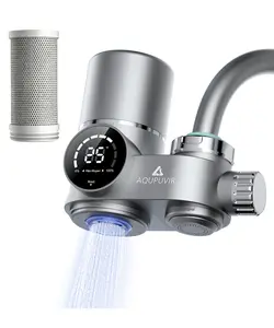 AQUPUVIR Faucet-Mounted Water Filter - 3-Stage Filtration, UV-C Sanitizer, LED Screen, Dual Operation Modes, 6-Month Replacement Supply for Drinking, Skin Care