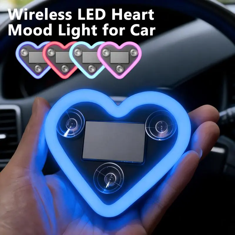 [Solar-Powered LED Ambient Lights] Waterproof ABS Car Interior Neon Decor - Wireless Triangle Heart-Shape C-Pillar Light, Adhesive Easy Install, IP65 Rated, Vibrant Romantic Glow, Energy Efficient Holiday Accent, Adheres Securely To Glass