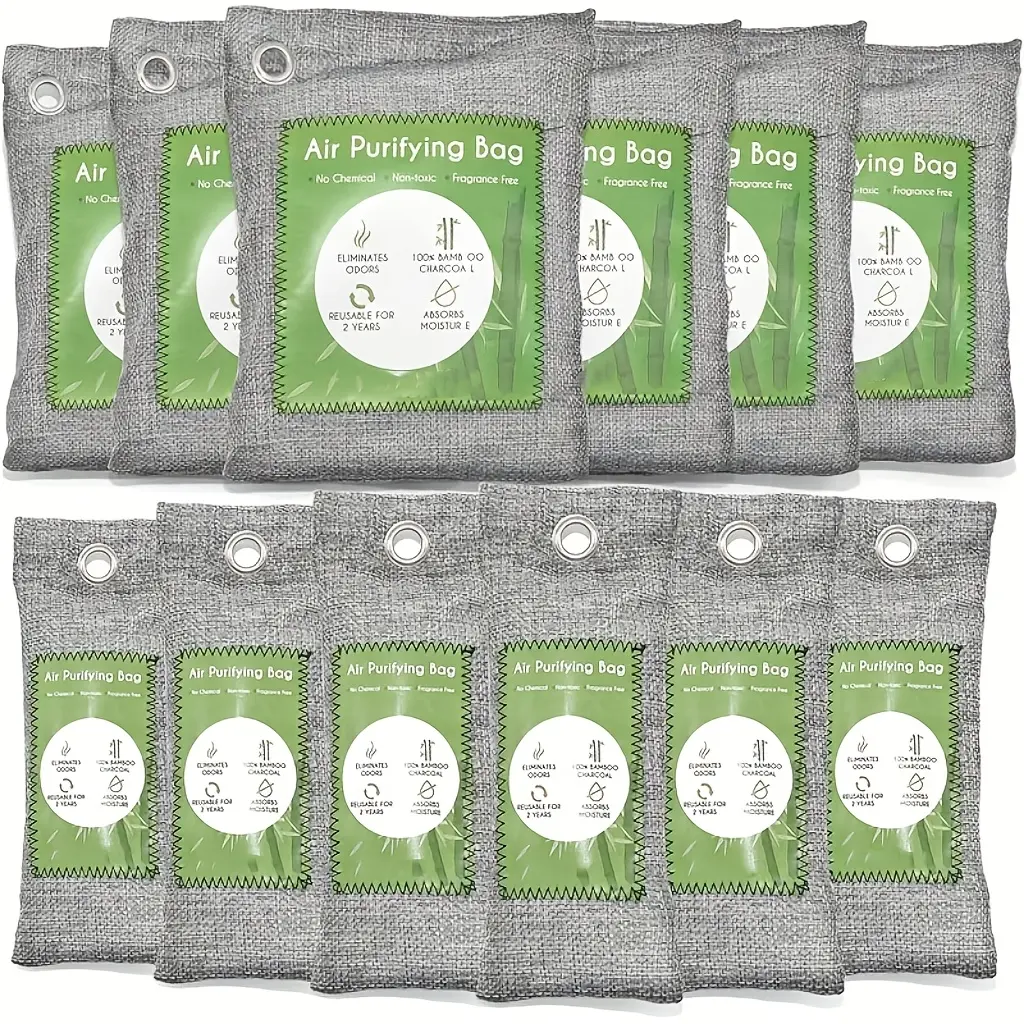 Vitscan 12 Pack Activated Charcoal Car Air Freshener, Moisture Absorber, Bags Odor Absorber, Shoe Deodorizer, Odor Eliminate Bamboo Charcoal Air Purifying Bag，150g *6 pcs＆ 50g *6 pcs