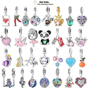 925 Sterling Silver LoveHeart Charms Beads Cute Cat Panda Poker Phone Charm Pendant Fit Original Bracelet DIY Jewelry Women Gift